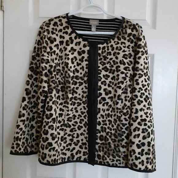 Chico's Women's Size 2 (Large/12) Long Sleeve Open Leopard Print Cardigan - Picture 2 of 10